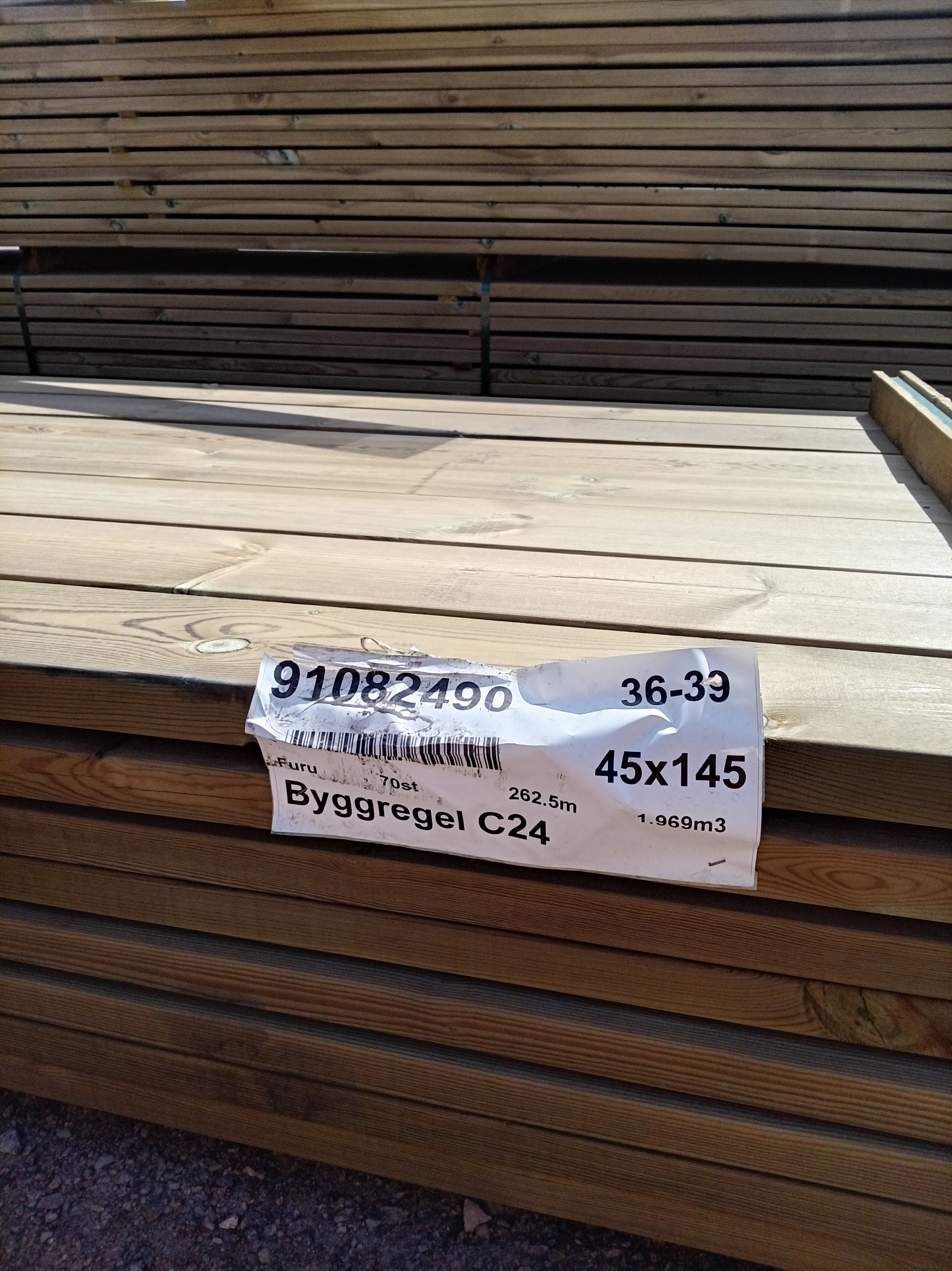 Byggregel impregnerat 45x145x3900
